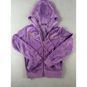 Vintage Playboy Women’s Rhinestone Velour Zip-Up Hoodie Purple Size Small